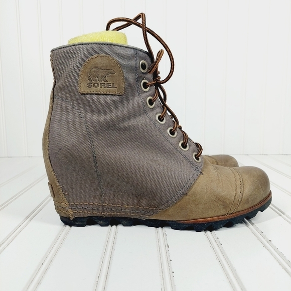 Sorel Gary Tan 1964 Premium Wedge Lace Up Ankle Boots I183 - Picture 5 of 12